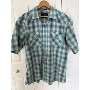 Pendleton Frontier Pearl Snap Plaid Western Shirt Mens Large Blue Cowboy Western